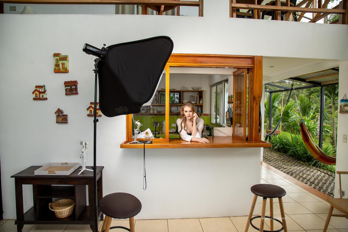 Roni James poses for Deaqon James during her shoot with him at their house in Arenal Costa Rica.